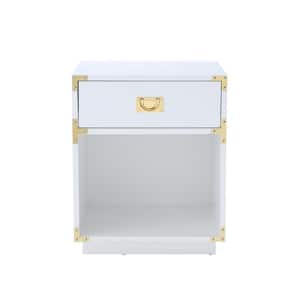 Odrini Modern White/Gold End Table Metal Corner Brackets Knob Nightstand