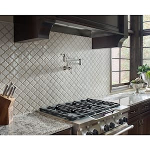 Bianco Dolomite Arabesque 11.75 in. x 12.25 in. Glossy Porcelain Patterned Look Wall Tile (10.95 sq. ft./Case)