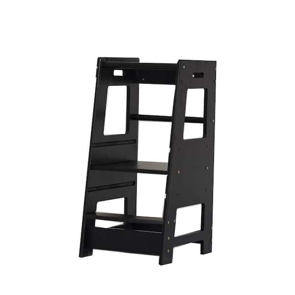 Avex Black 2-Step 1.5 ft. Reach Height MDF Kids Standing Tower Step Stool with 350 lb. Load Capacity