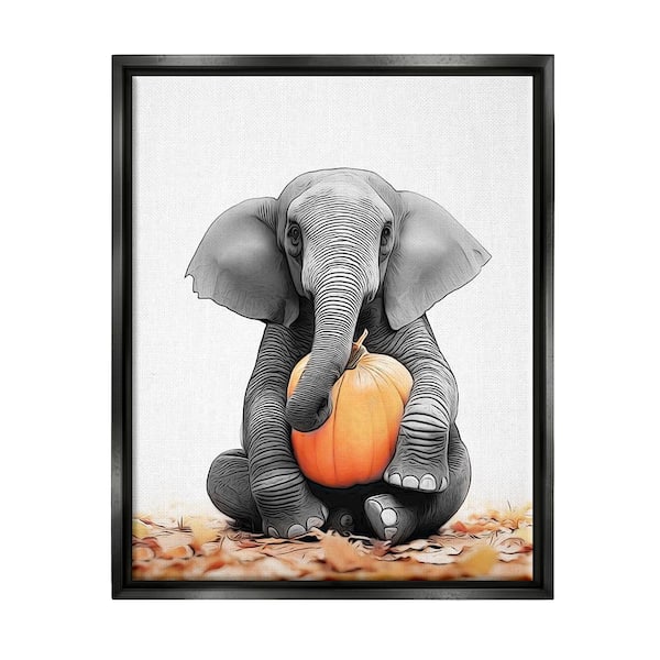 Stupell Industries Elephant in Autumn Leave by Annalisa Latella 1-Piece Floater Frame Graphic Print Animal Poster Art Print 21 in. x 17 in.