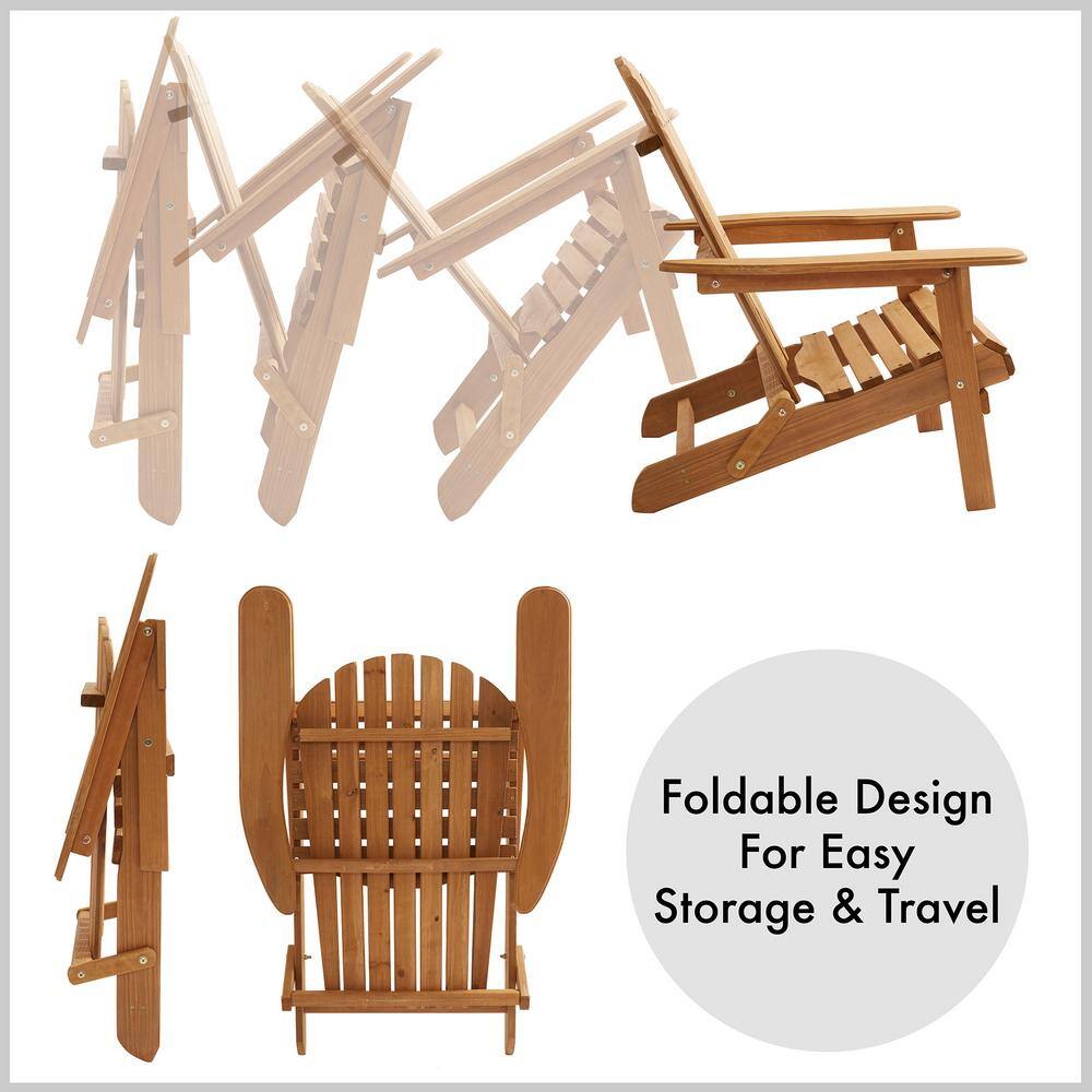 Natural Cedar Wood Folding Adirondack Chairs with Armrests, Set of 2