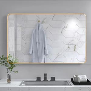 32 in. W. x 24 in. H Rectangular Framed Wall Bathroom Vanity Mirror in Gold