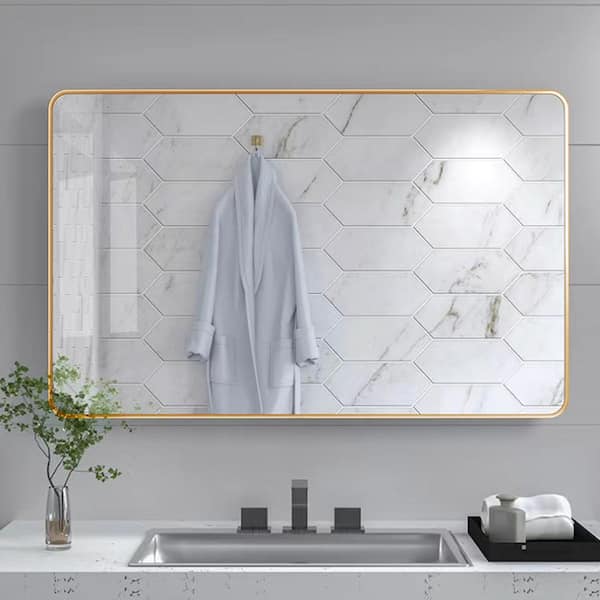 Staykiwi 32 in. W. x 24 in. H Rectangular Framed Wall Bathroom Vanity Mirror in Gold