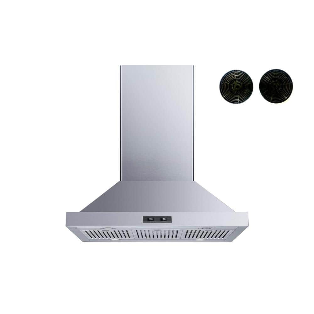 30 in. Convertible Island Mount Range Hood in Stainless Steel with Stainless Steel Baffle Filters and Carbon Filters