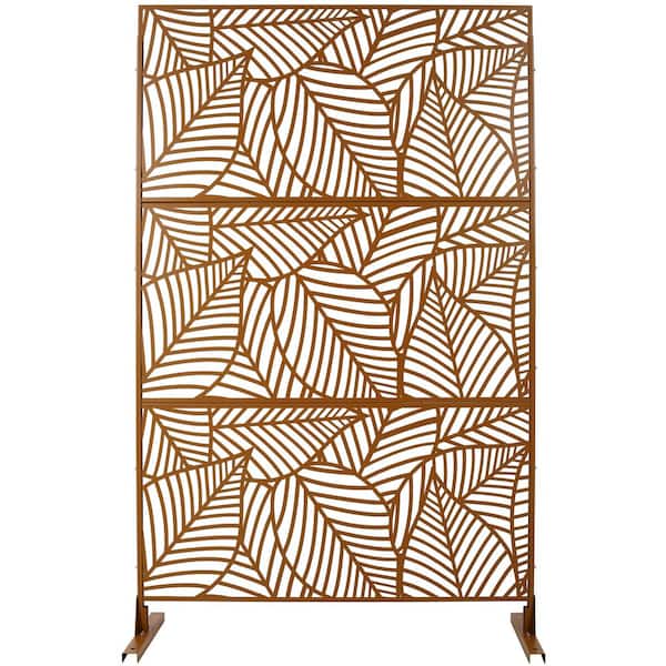 Sudzendf Outdoor and Indoor Freestanding Decorative Privacy Screen Metal Privacy Screen, Fence Panels in Brown