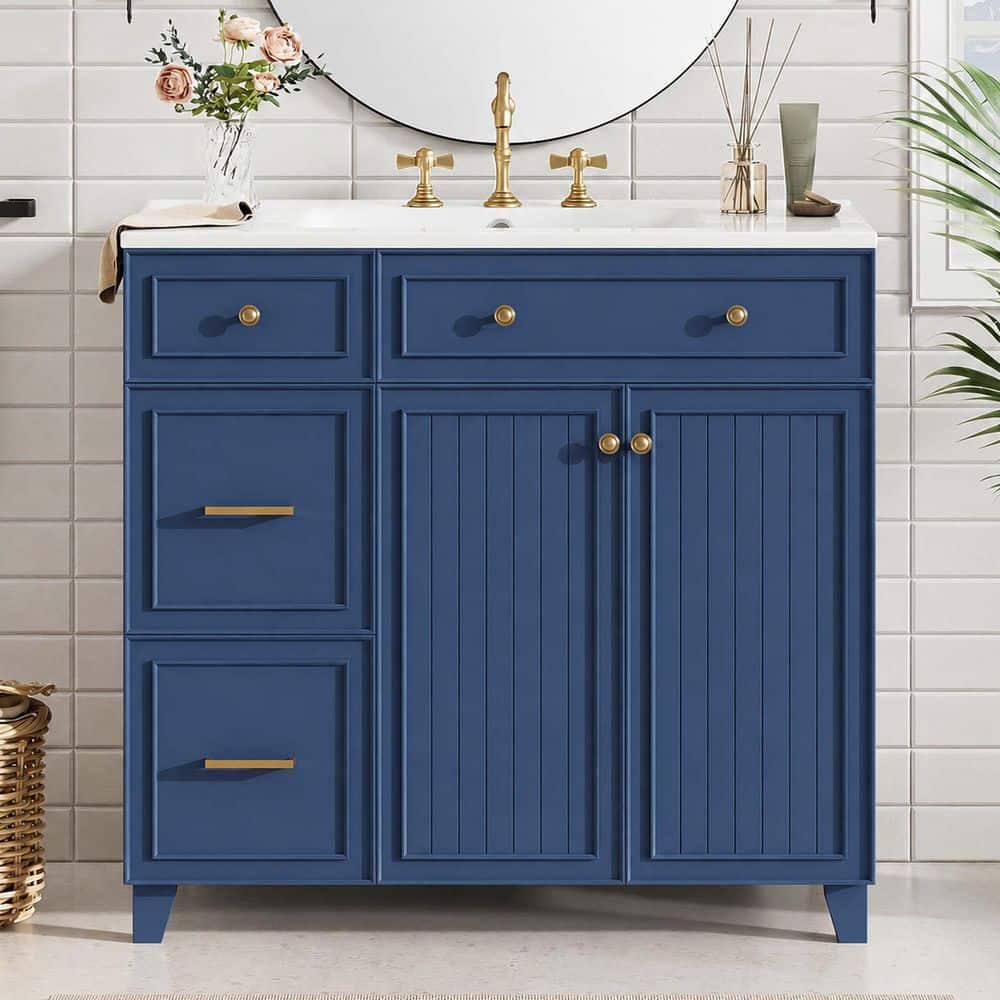 Bezeit 36 in. Single Sink Blue Bath Vanity with White Ceramic Top