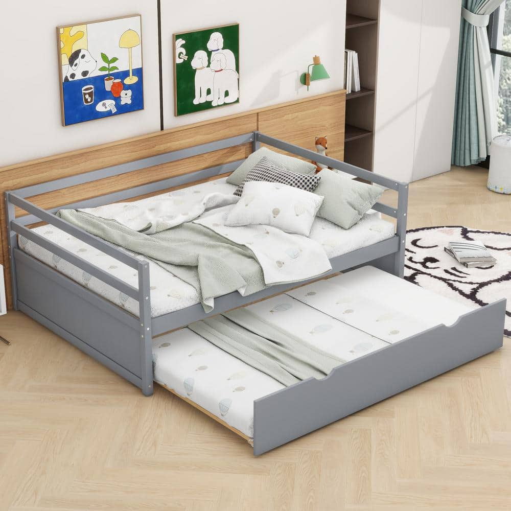 Harper And Bright Designs Modern Gray Twin Size Wood Daybed With Twin Size Trundle Qhs344aae The 