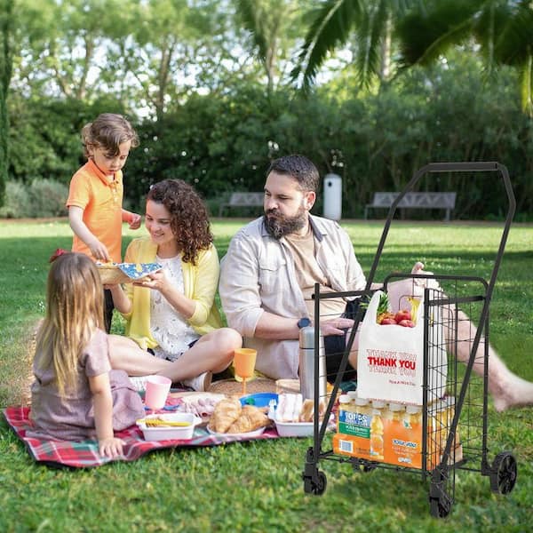 Unbranded 2 cu. ft. Metal Foldable Outdoor Shopping Cart, Powered Wheelbarrow with Open Door and 360° Rolling Swivel Wheels