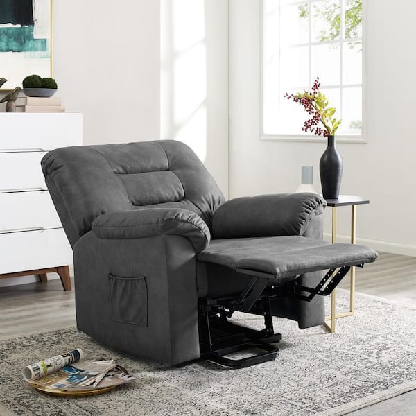 Noble House Elodie 40 in. Width Big and Tall Light Gray Faux Leather Power  Reclining Wall Hugger Recliner 42127 - The Home Depot