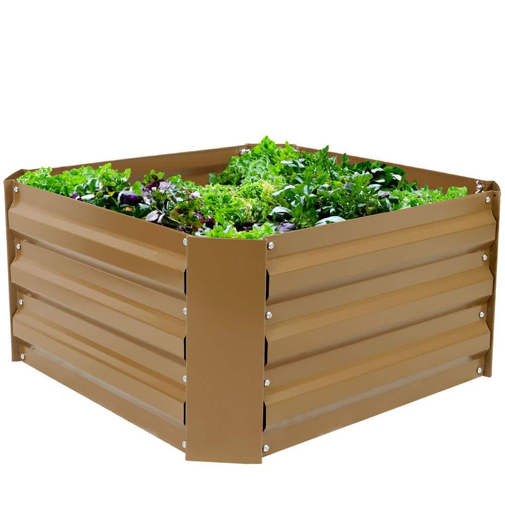 Brown Galvanized Steel Raised Garden Bed for Outdoor Plants