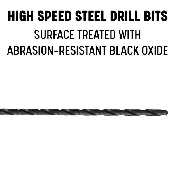 Drill America DWDDL Series High-Speed Steel Extra Long Length Drill Bit Pack of 1 8 Length 1/8 Size 118 Degrees Conventional Point Spiral Flute Black Oxide Finish Round Shank