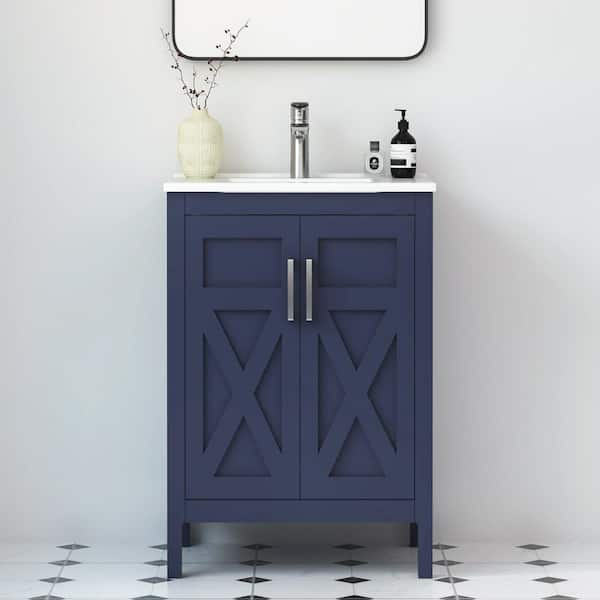 Silvia 24.25 in. W x 18.5 in. D x 35 in. H Single Sink Freestanding Bath Vanity in Marine Blue with White Ceramic Top