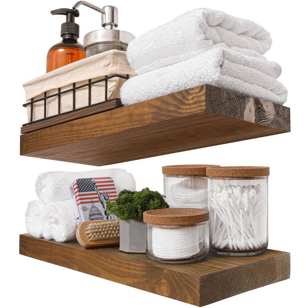 16 in. W x 6.7 in. D Solid ​Wood Walnut Decorative Wall Shelf (Set of 2)