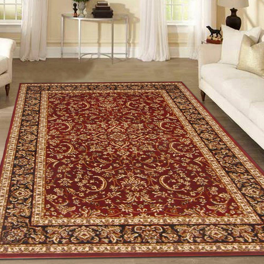 Burgundy and Black Synthetic Reversible Area Rug, 3' x 5'