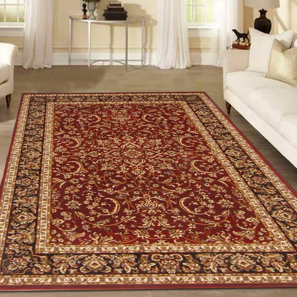 Noble Traditional Burgundy Floral 8' x 10' Synthetic Area Rug