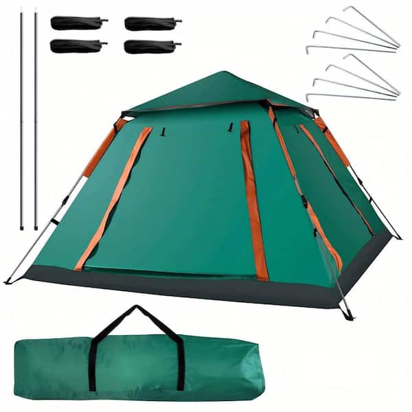 Unbranded 7 ft. x 7 ft. Green Muti-Person Outdoor Automatic Quick Opening Camping Tent with Mesh Windows, Portable Bag& Mat