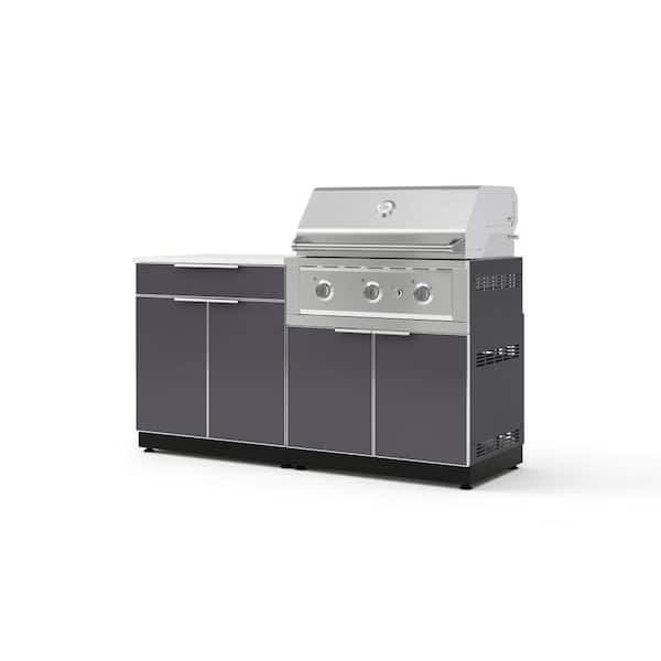 Outdoor Kitchen 4-Piece 3-Burners Natural Gas Grill Island in Gray w/33 in. Performance Grill and Dekton Countertop