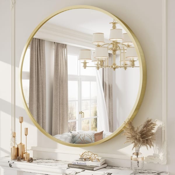 40 in. W x 40 in. H Round Aluminum Alloy Framed French Cleat Mounted Wall Decor Bathroom Vanity Mirror in Brushed Gold