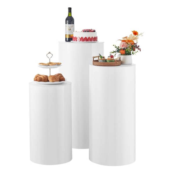 Wedding Flower Stand, 3-Pieces 23.62/29.53/35.43 in. Round Cylinder Plinth, White Stand with PVC Lid Plastic 2025-Update