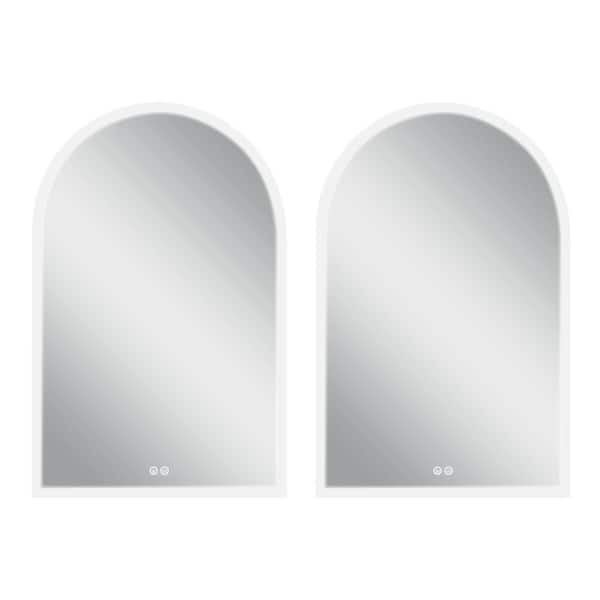 NEUTYPE 24 in. W x 36 in. H Arched Frameless LED Light Wall Anti-Fog Bathroom Vanity Mirror 2PCS