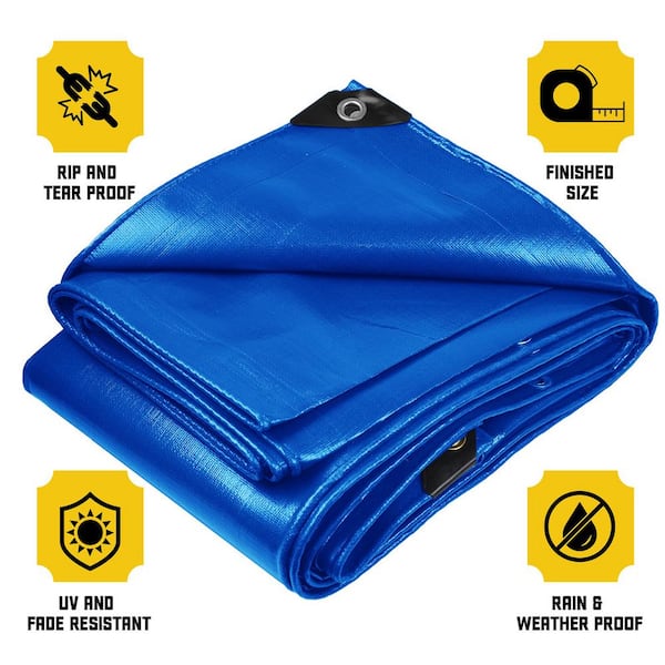 TARPATOP Multi-Purpose Waterproof Heavy Duty Poly Tarp - 12X16 Large Blue  Tarp with Grommets Every 3ft - Rot, Rust, and UV Resistant, Weatherproof