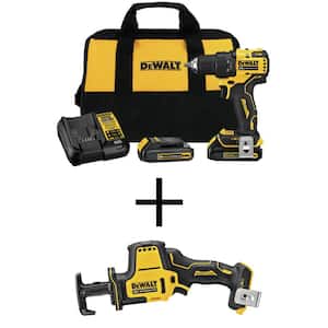 ATOMIC 20-Volt MAX Cordless Brushless Compact 1/2 in. Drill/Driver, (2) 20-Volt 1.3Ah Batteries & Reciprocating Saw
