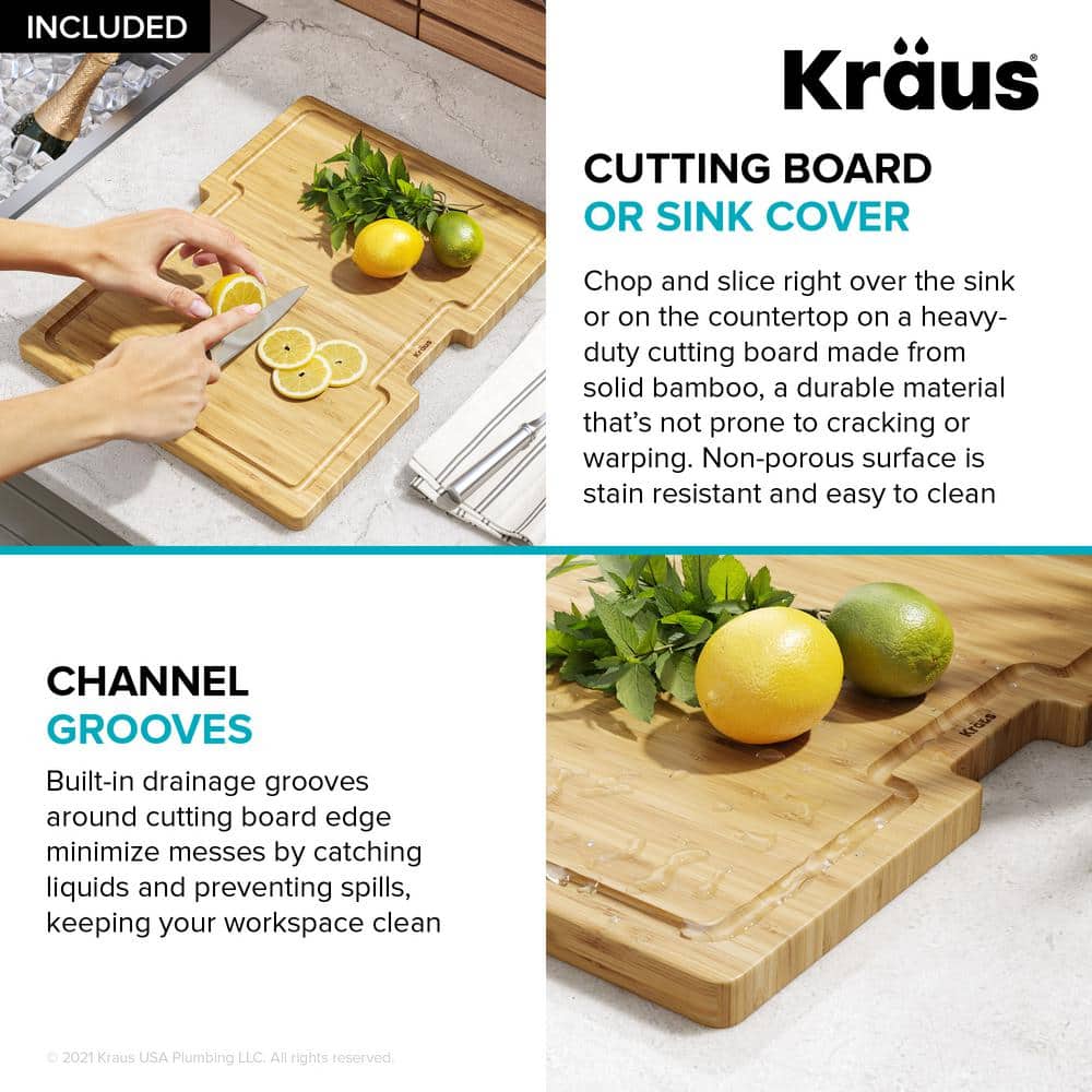 Kore 15" Stainless Steel Outdoor Workstation Sink with Bamboo Cutting Board