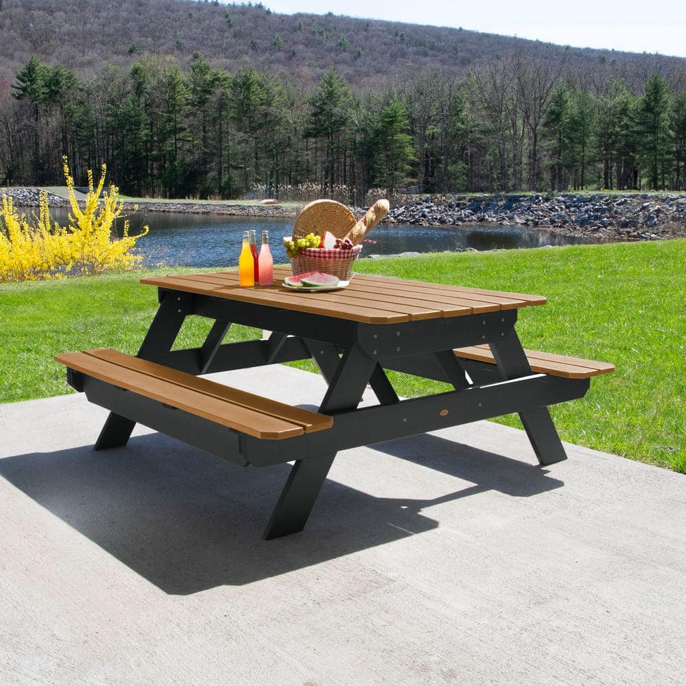 Saddle Brown and Black Eco-Friendly Synthetic Wood Picnic Table
