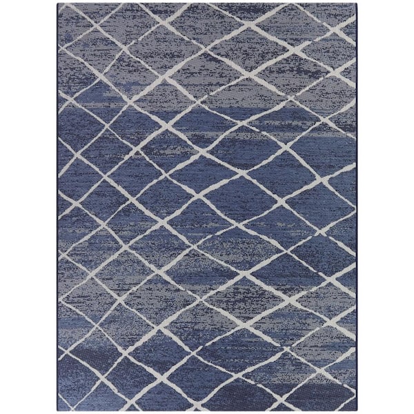 Santeri Blue 5 ft. x 7 ft.  Trellis Indoor/Outdoor Area Rug