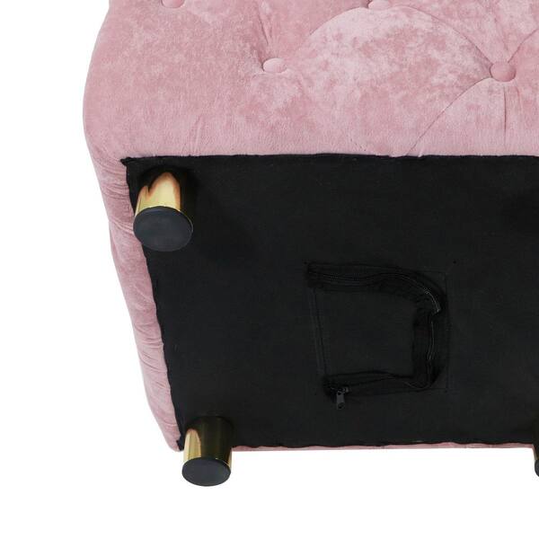 1-Shelf Pink Pantry Organizer with Pink Velvet Upholstered Ottoman, Foot Stool for Bedroom