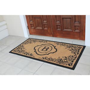 First Impression Hand Crafted Ella Entry X-Large Double Black/Beige 36 in. x 72 in. Flocked Coir Monogrammed B Door Mat