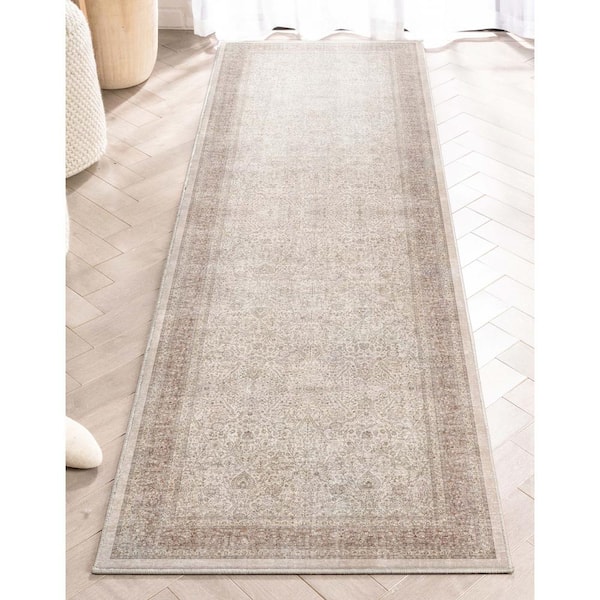 Beige 2 ft. 3 in. x 7 ft. 3 in. Runner Flat-Weave Asha Isolde Vintage Oriental Botanical Area Rug