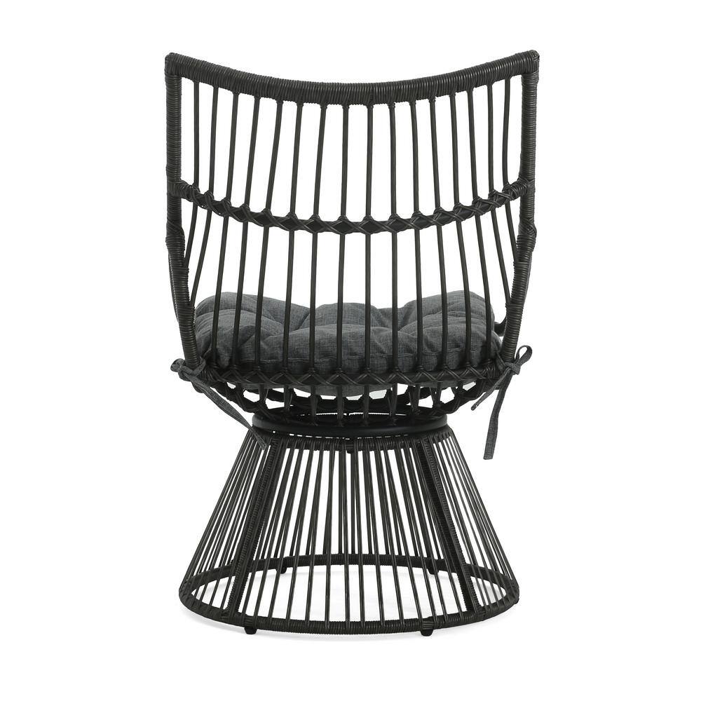 Gray Faux Rattan 2-Person Outdoor Chat Set with Cushions