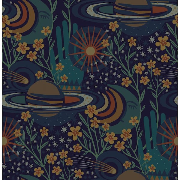 NuWallpaper Navy Ethereal Cosmos Peel and Stick Wallpaper Sample