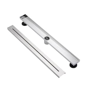 28 in. Long Rectangular Stainless Steel Linear Shower Drain in Brushed Nickel
