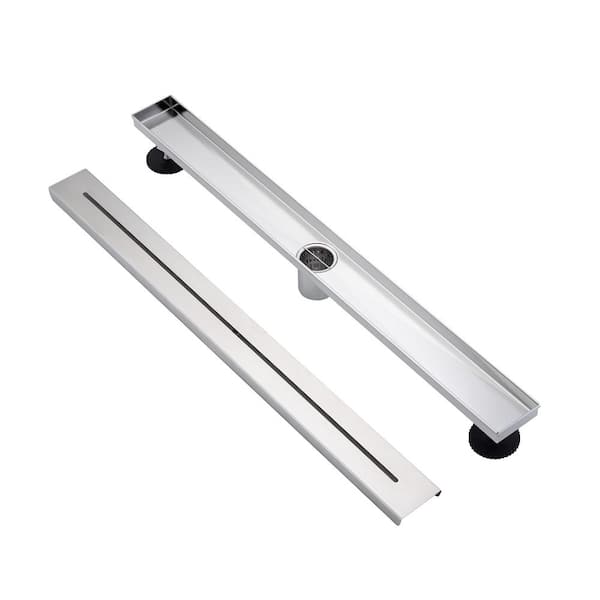 Flynama 28 in. Long Rectangular Stainless Steel Linear Shower Drain in Brushed Nickel