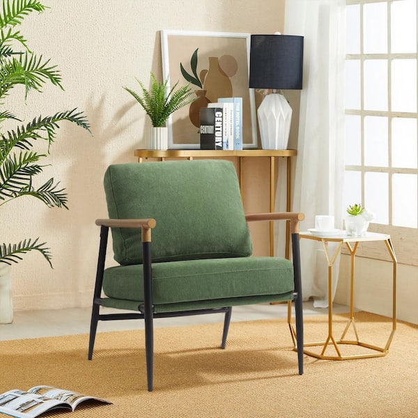Uixe Mid-Century Modern Green Cotton Fabric Upholstery Arm Chair