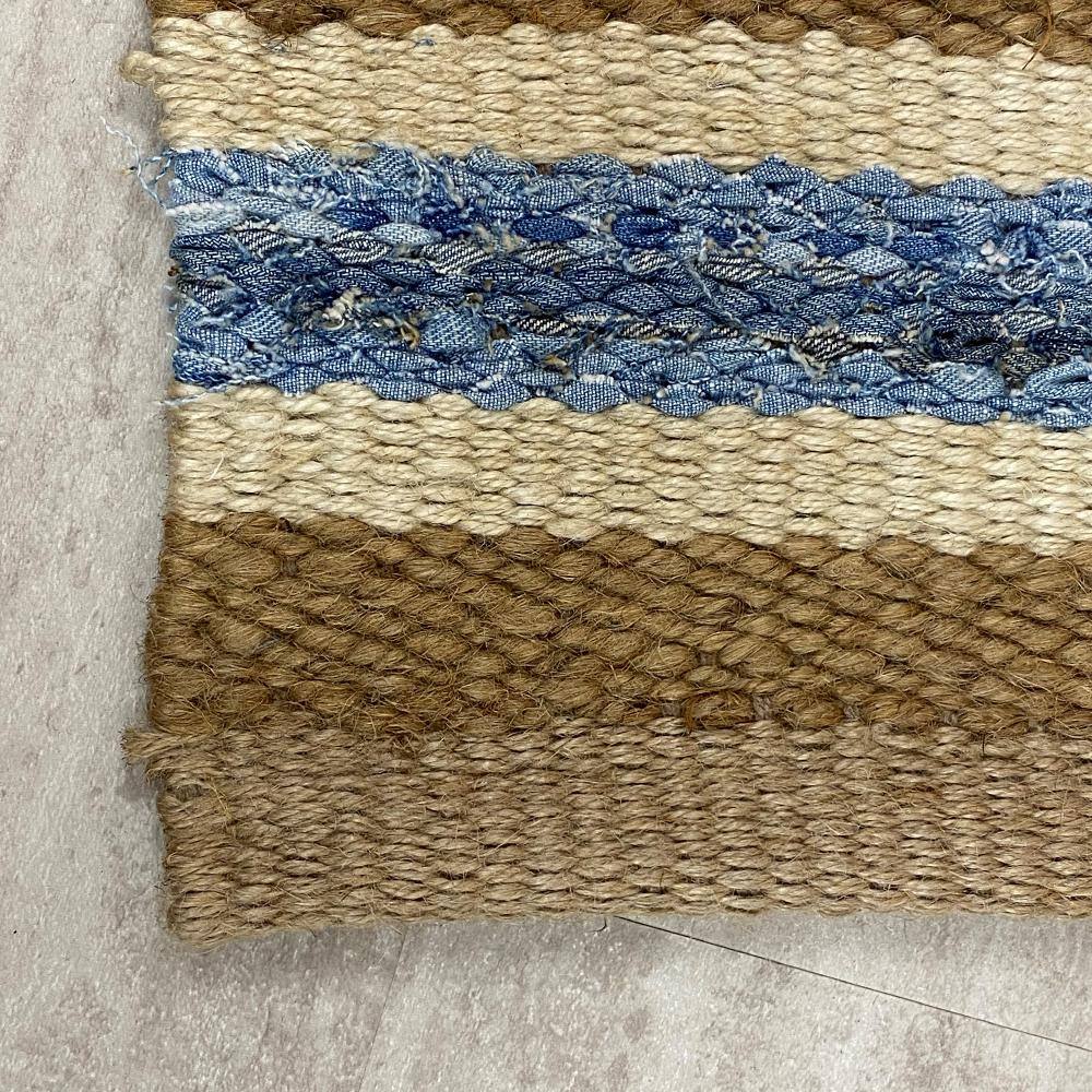 Handmade Blue and Beige Cotton Striped 5' x 7' Rug
