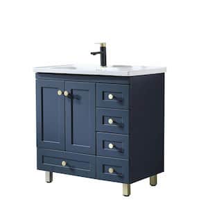 32 in. W x 18 in. D x 32 in . H Modern Bathroom Vanities in Dark Blue with Single Ceramic Sink Top in White