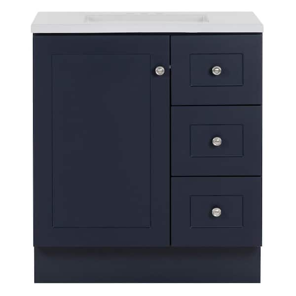 Photo 1 of Bannister 30.5 in. W x 18.75 in. D Bath Vanity in Deep Blue with Cultured Marble Top in Colorpoint White with White Sink
***Vanity Top Broken*** CABINET ONLY