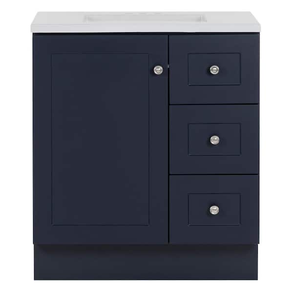 Bannister 31 in. Single Sink Deep Blue Bath Vanity with Granite-Look Colorpoint White Cultured Marble Top (Assembled)