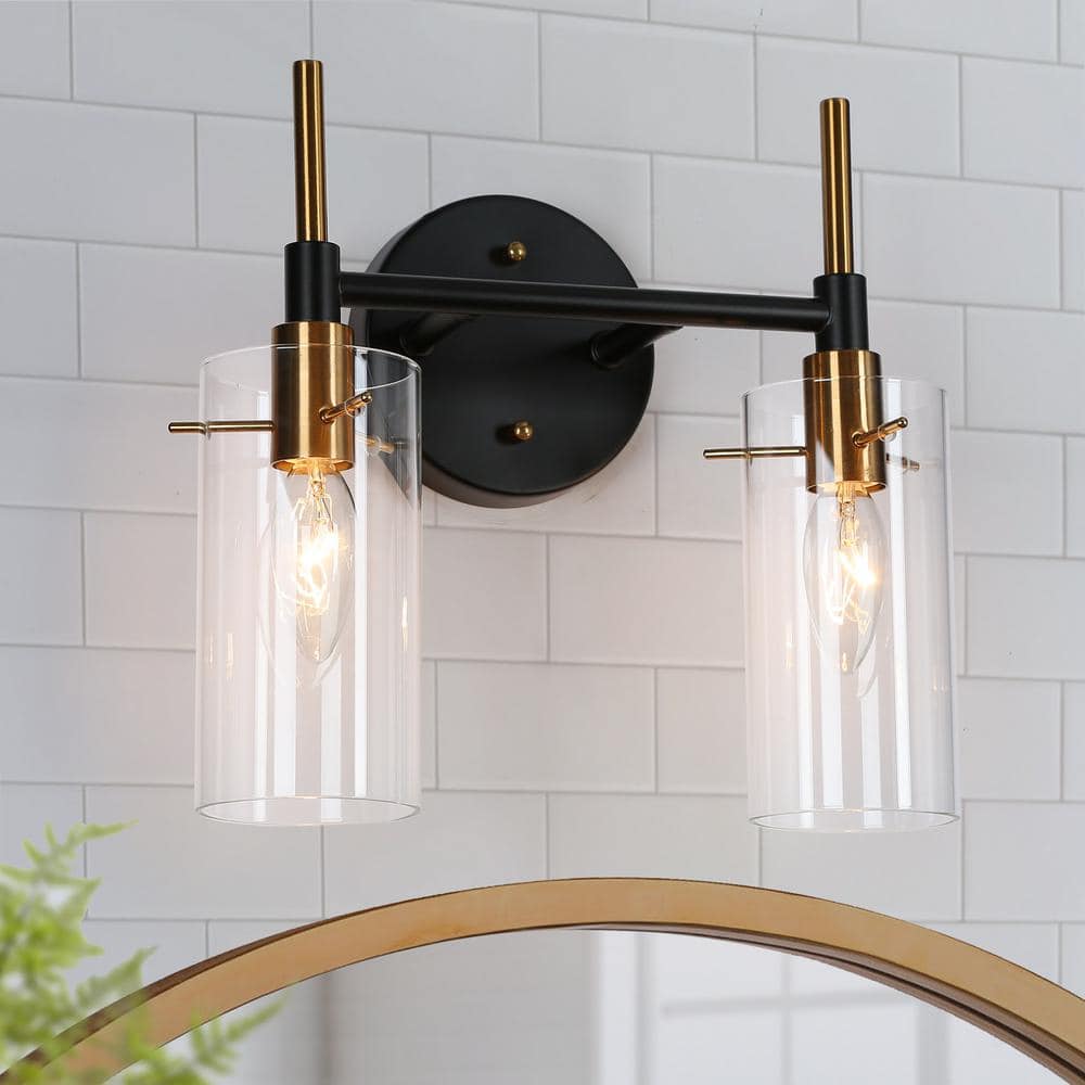 Uolfin Transitional Cone Bathroom Vanity Light Modern 2-Light Black and  Gold Dome Wall Light with Clear Glass Shades V3AABAUO4495Q7 - The Home Depot