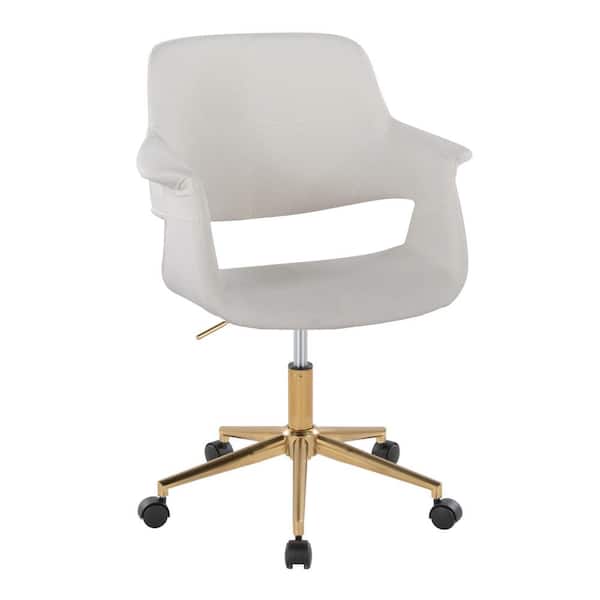 Lumisource Vintage Flair Velvet Adjustable Height Office Chair in Cream Velvet and Gold Metal with 5-Star Caster Base