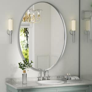 22 in. W x 30 in. H Medium Oval Mirrors Metal Framed Wall Mirrors Bathroom Vanity Mirror Decorative Mirror in Silver