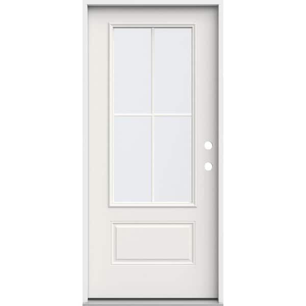JELD-WEN 36 in. x 80 in. 1 Panel Left-Hand/Inswing 3/4 Lite Clear Glass White Steel Prehung Front Door