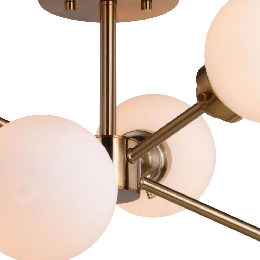 Orbit 25" Brass and Glass Globe Semi-Flush Mount Light