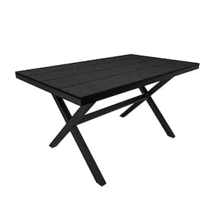 59 in. Black Rectangle Aluminum Outdoor Patio Dining Table with Plastic Wood Tabletop