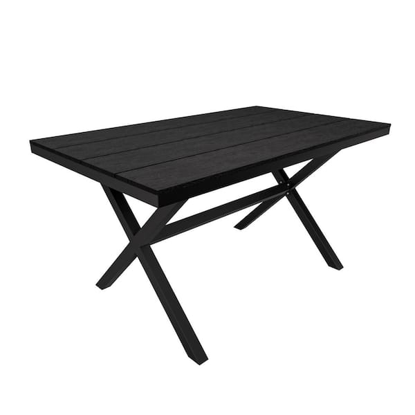 Boyel Living 59 in. Black Rectangle Aluminum Outdoor Patio Dining Table with Plastic Wood Tabletop