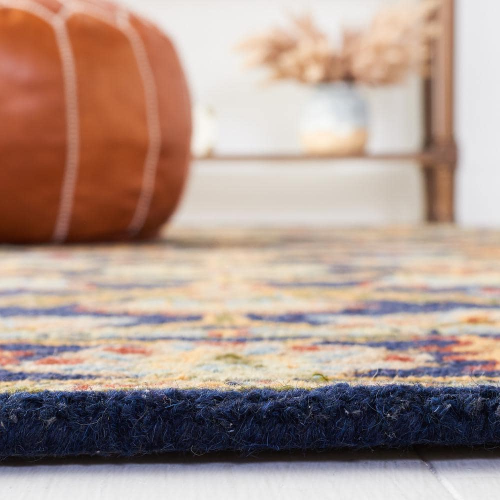 Handmade Navy Tufted Wool Runner Rug 27" x 8"