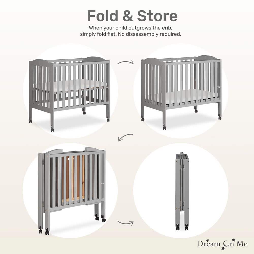 Cool Gray Pine 2-in-1 Folding Portable Mini Crib